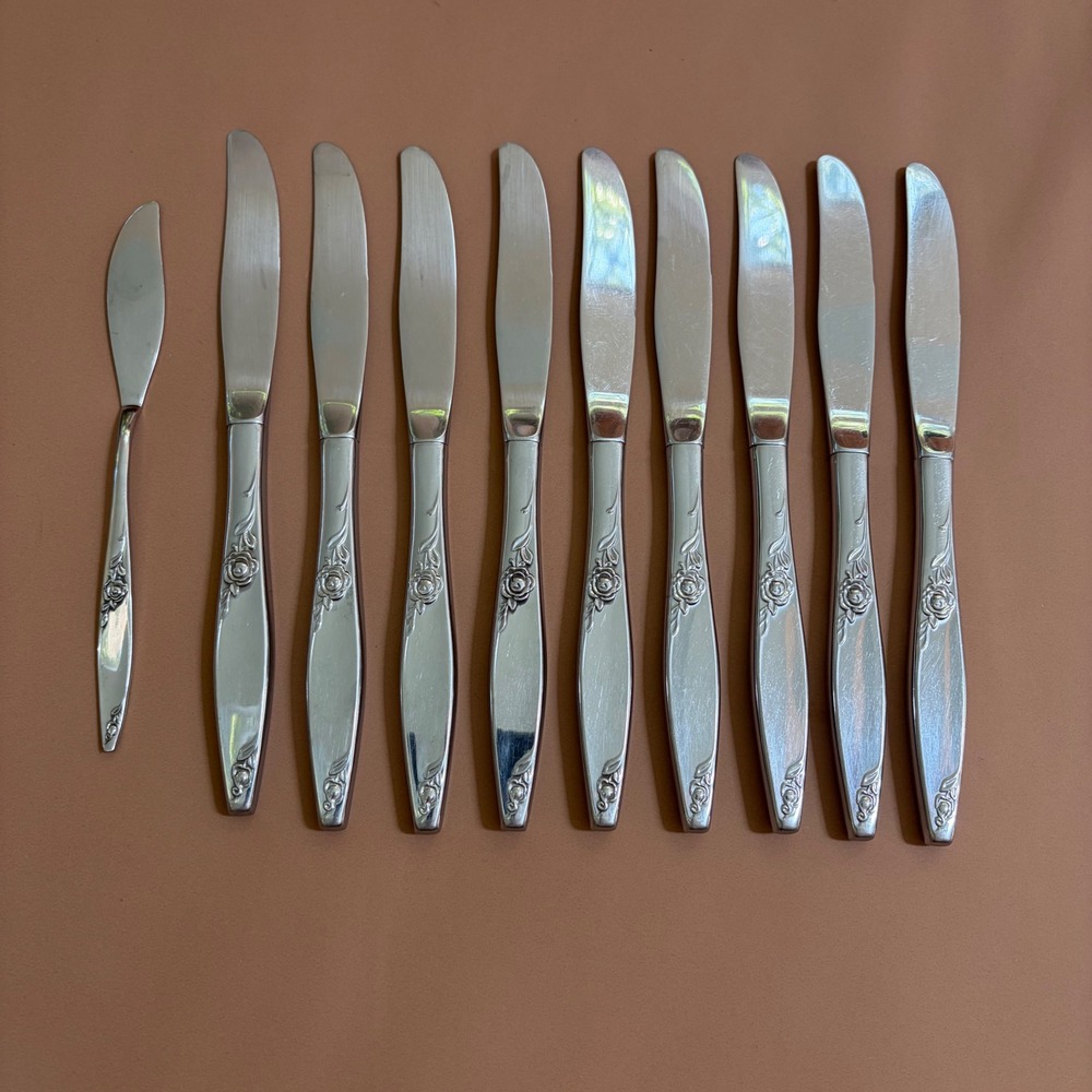 West Bend Twilight Rose Stainless Flatware 10 Dinner Knives Master Butter Knife